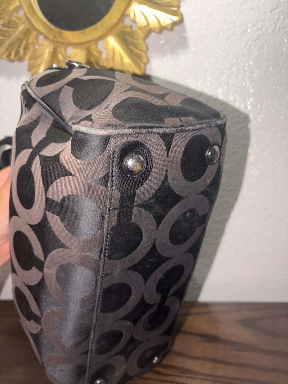 Coach Taylor Op Art Satchel Black and Charcoal Canvas Bag - Picture 6 of 10
